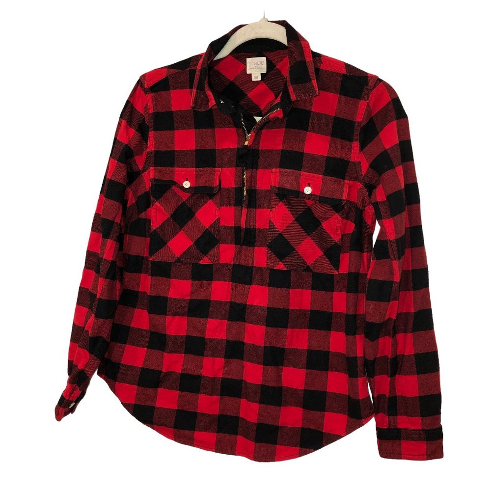 j. crew red black buffalo check Lumberjill flannel cotton pop over tunic…